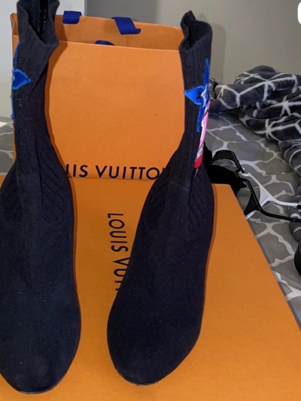 Louis Vuitton Black Sock Ankle Booties with Colorful LV Patch - Picture 9 of 11
